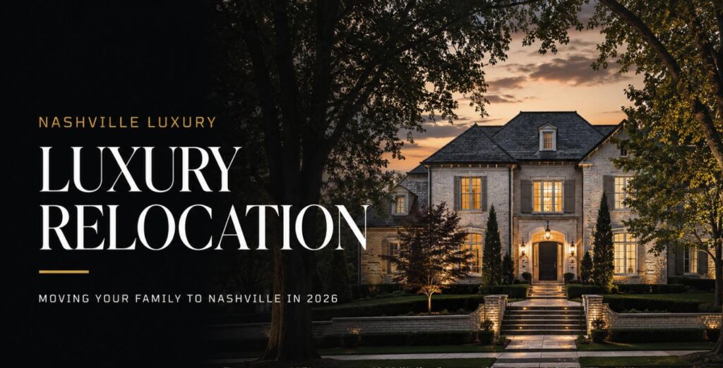 Established Nashville luxury estate at dusk representing a family relocation to Nashville in 2026